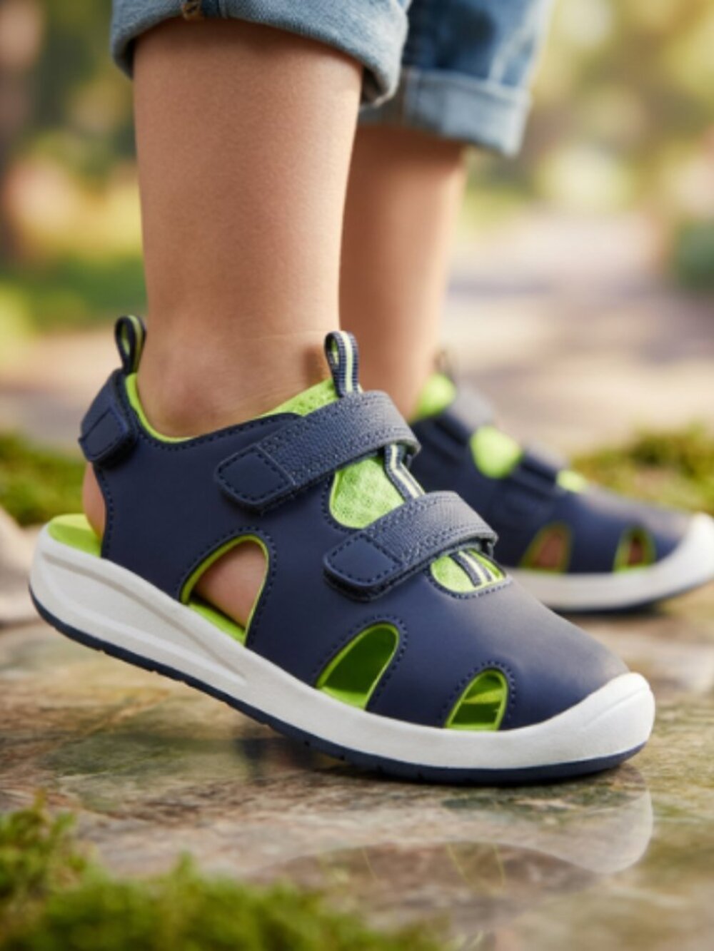 Cat & Jack Hank Boys Closed Toe Sandals Blue Lime Hook & Loop Summer Size 12